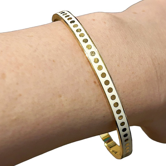 kate spade Jewelry - Vintage Kate Spade “Et Cetera” Gold Tone Polka Dot Bangle